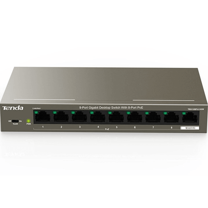 Tenda TEG1109P 9-Port Gigabit Desktop Switch with 8-Port PoE TEG1109P-8-102W - SuperOffice