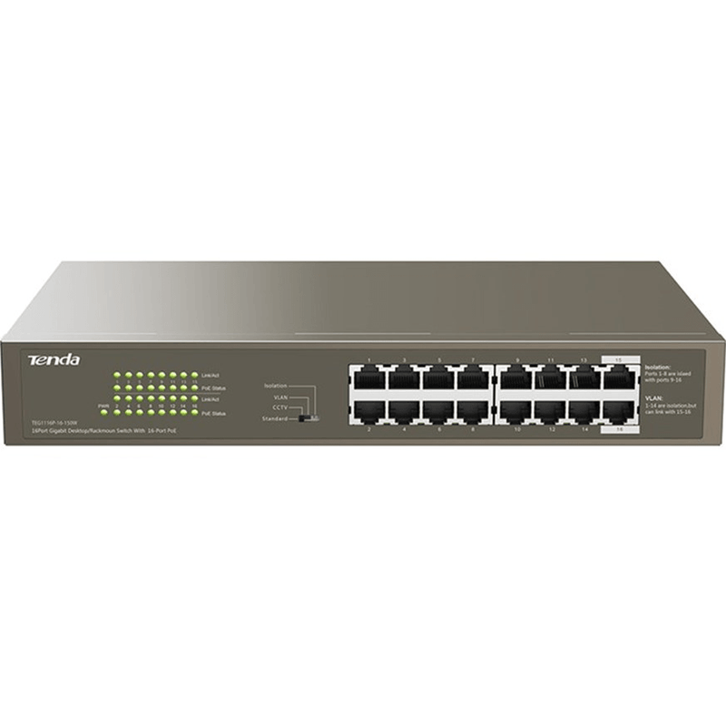 Tenda TEG1116P-16-150W 1000M&PoE 16-Port Gigabit Ethernet Switch with 16-Port PoE TEG1116P-16-150W - SuperOffice