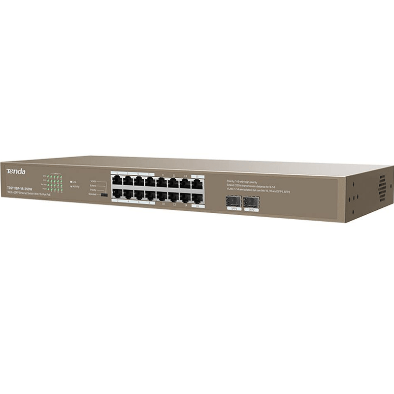 Tenda TEG1118P 16GE+2SFP Ethernet Switch With 16-Port PoE+ TEG1118P-16-250W - SuperOffice
