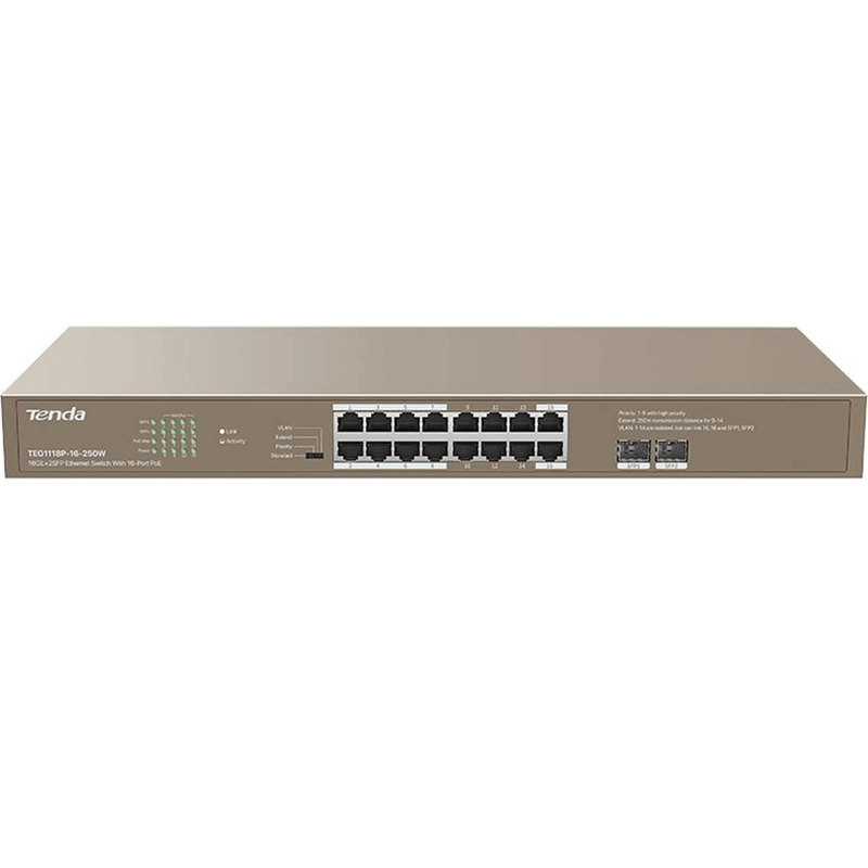 Tenda TEG1118P 16GE+2SFP Ethernet Switch With 16-Port PoE+ TEG1118P-16-250W - SuperOffice