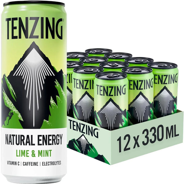 TENZING Natural Energy Drink Vegan Gluten Free Lime & Mint 330ml Can 12 Pack TENCAS12LM330 (12 Pack) - SuperOffice