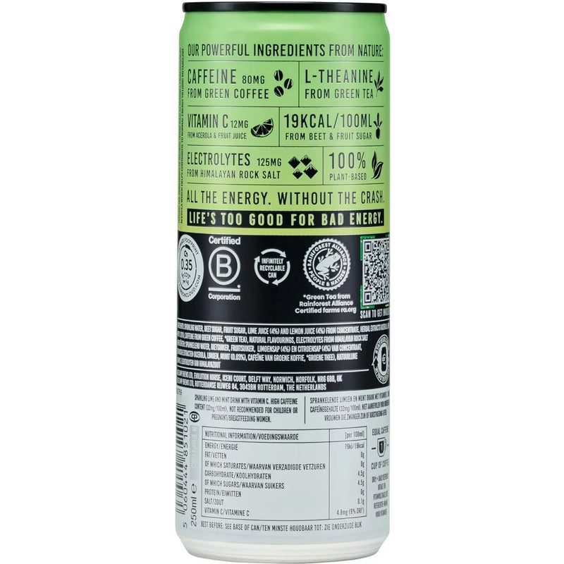 TENZING Natural Energy Drink Vegan Gluten Free Lime & Mint 330ml Can 12 Pack TENCAS12LM330 (12 Pack) - SuperOffice