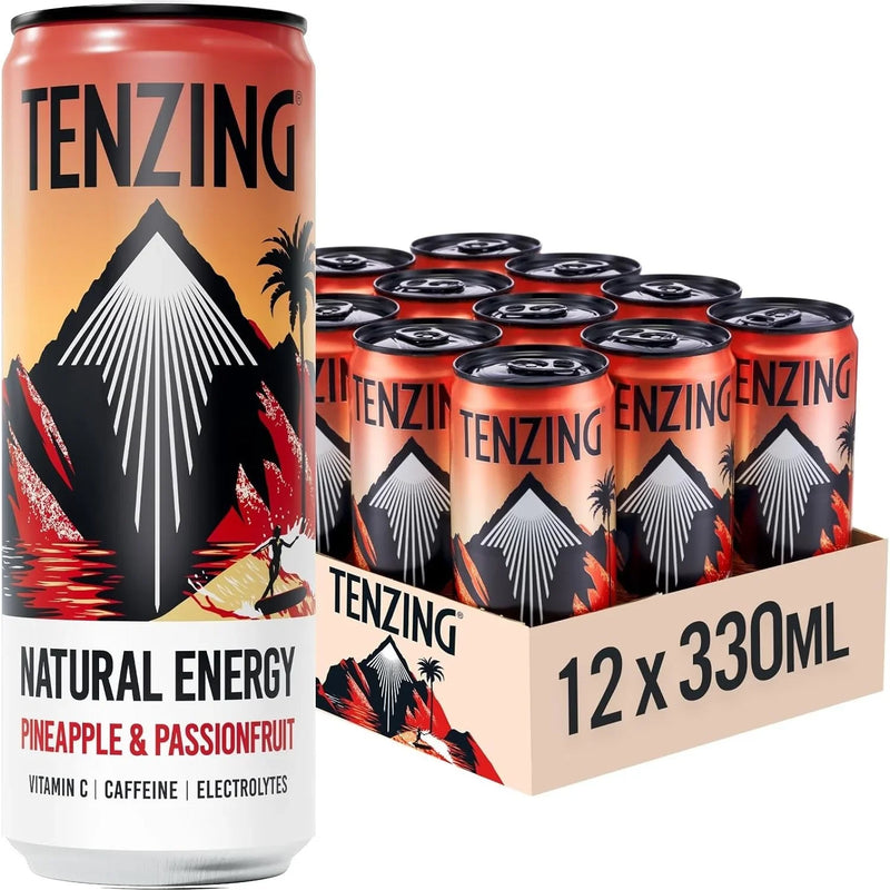 TENZING Natural Energy Drink Vegan Gluten Free Pineapple & Passionfruit 330ml Can 12 Pack TENCAS12TRO330 (12 Pack) - SuperOffice