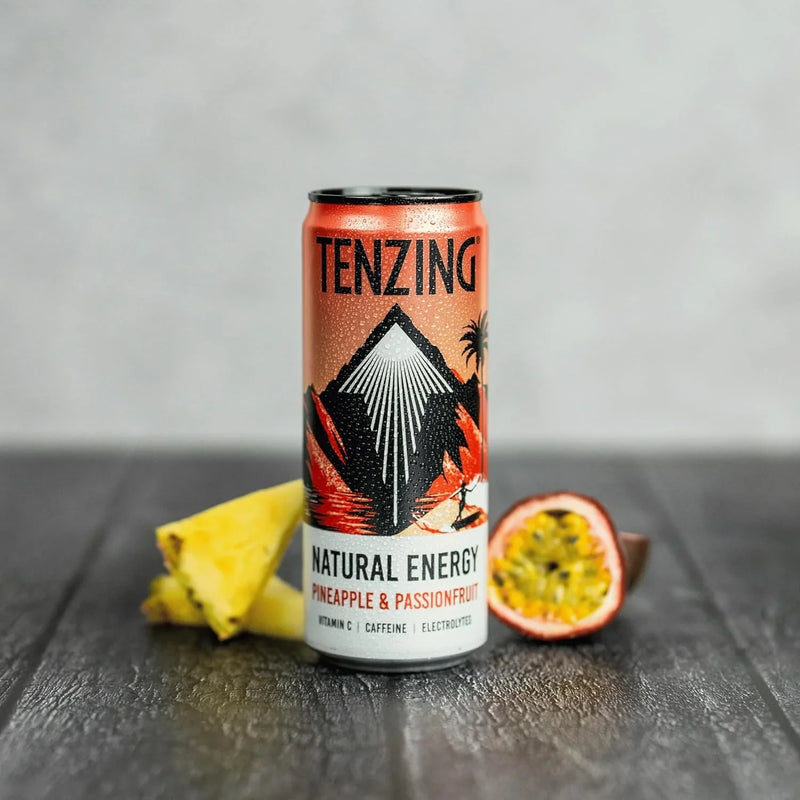 TENZING Natural Energy Drink Vegan Gluten Free Pineapple & Passionfruit 330ml Can 12 Pack TENCAS12TRO330 (12 Pack) - SuperOffice