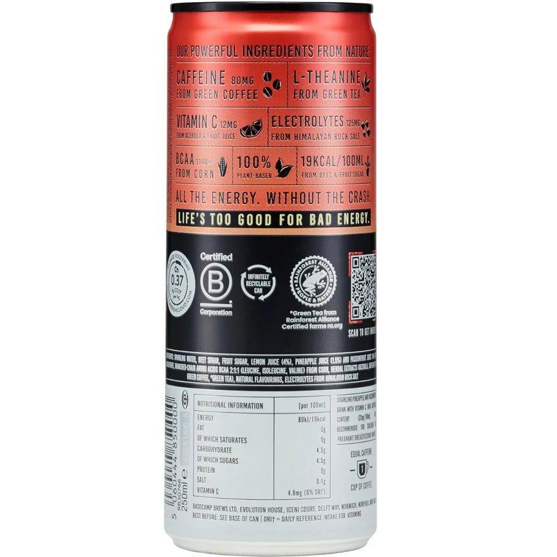 TENZING Natural Energy Drink Vegan Gluten Free Pineapple & Passionfruit 330ml Can 12 Pack TENCAS12TRO330 (12 Pack) - SuperOffice