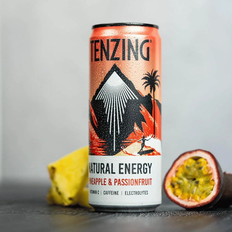 TENZING Natural Energy Drink Vegan Gluten Free Pineapple & Passionfruit 330ml Can 12 Pack TENCAS12TRO330 (12 Pack) - SuperOffice