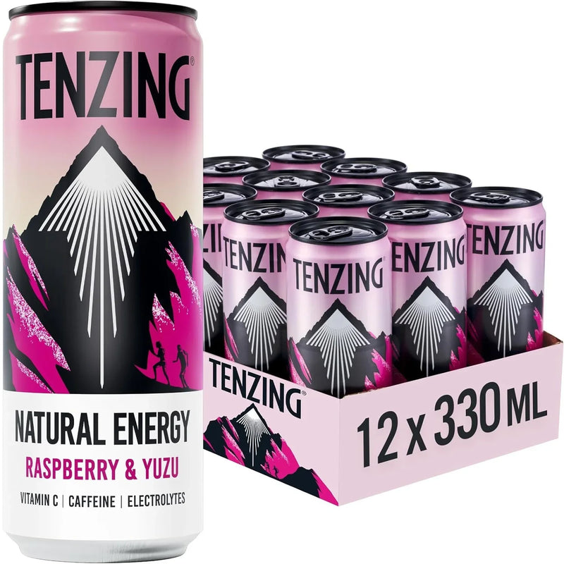 TENZING Natural Energy Drink Vegan Gluten Free Raspberry & Yuzu 330ml Can 12 Pack TENCAS12RAS330 (12 Pack) - SuperOffice