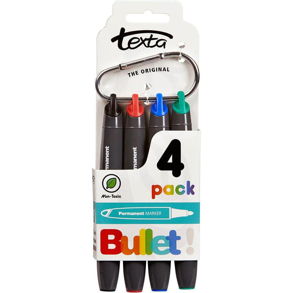 Texta Bullet Permanent Markers Assorted Pack 4 49548 - SuperOffice