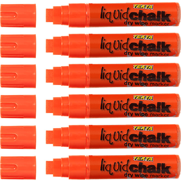 Texta Jumbo Liquid Chalk Marker Dry Wipe Orange 15mm Nib Thick Pack 6 0388080 (6 Pack) - SuperOffice