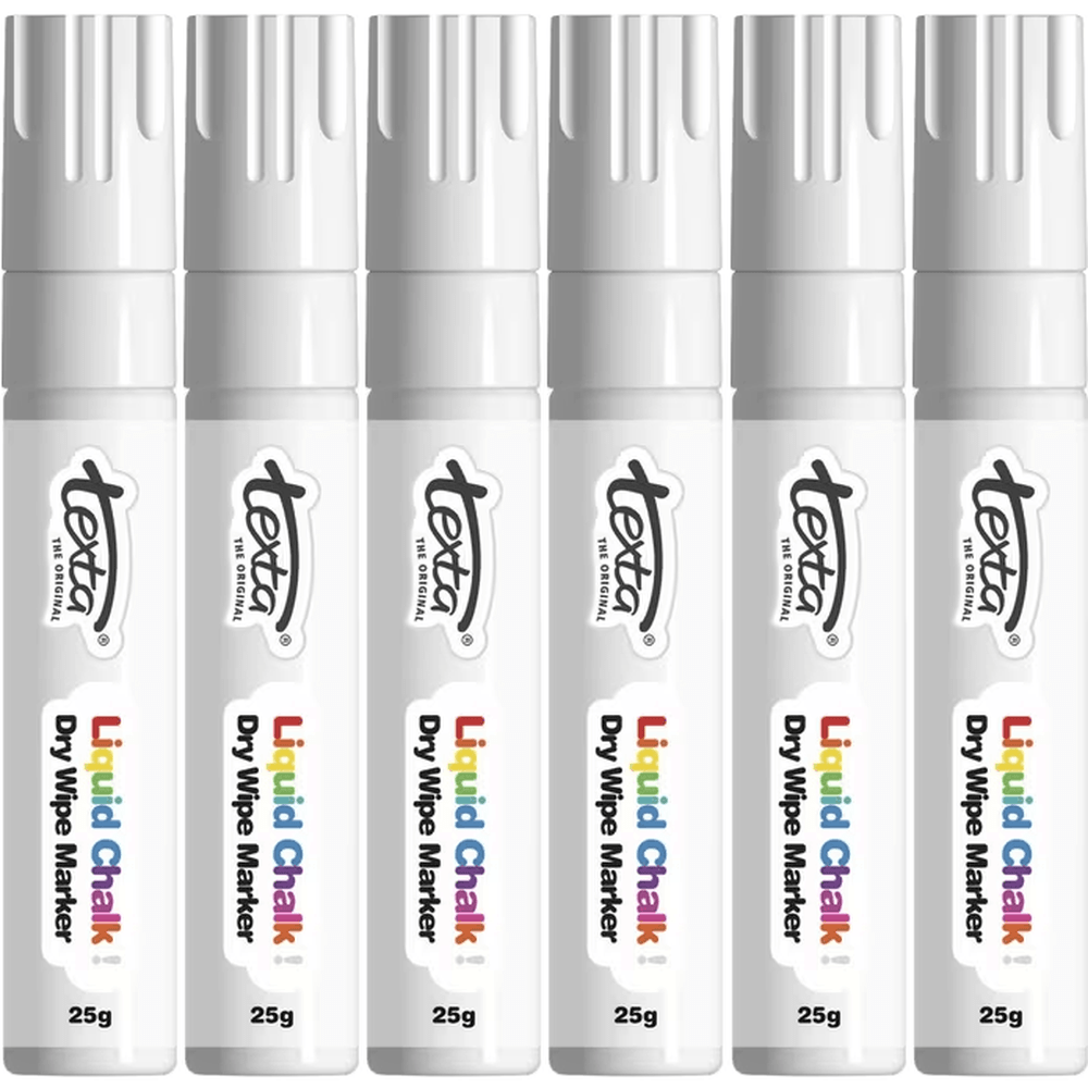 Texta Jumbo Liquid Chalk Markers Dry Wipe 15mm White 6 | SuperOffice