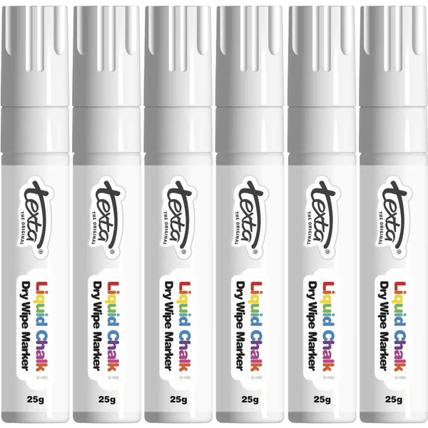 Texta Jumbo Liquid Chalk Markers Dry Wipe Chisel Tip 15mm White 6 Pack 388060S (6 Pack) - SuperOffice