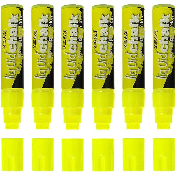 Texta Jumbo Liquid Chalk Markers Wet Wipe Chisel 15mm Yellow 6 Pack 0388180 (6 Pack) - SuperOffice