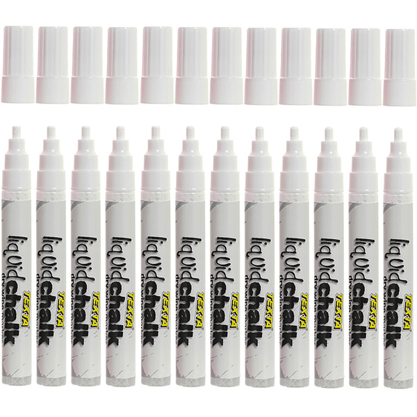 Texta Liquid Chalk Marker Dry Wipe 4.5mm Bullet Tip Nib White Pack 12 0387970 (12 Pack) - SuperOffice