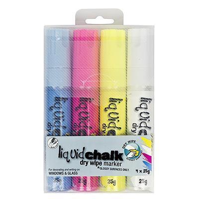 Texta Liquid Chalk Marker Dry Wipe Chisel Assorted Wallet 4 0400580 - SuperOffice
