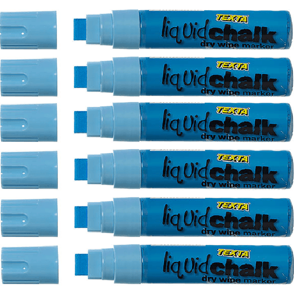 Texta Liquid Chalk Marker Jumbo Dry Wipe 15mm Blue Pack 6 0388040 (6 Pack) - SuperOffice