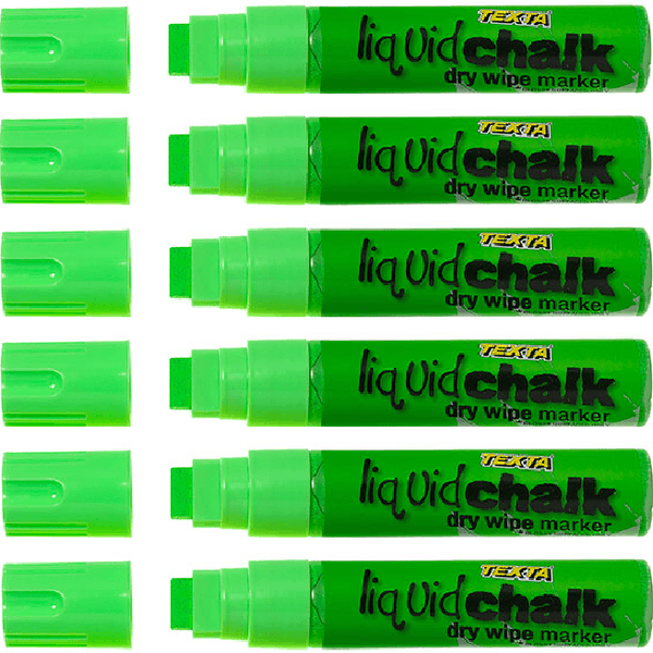 Texta Liquid Chalk Marker Jumbo Dry Wipe 15mm Green Pack 6 0388050 (6 Pack) - SuperOffice