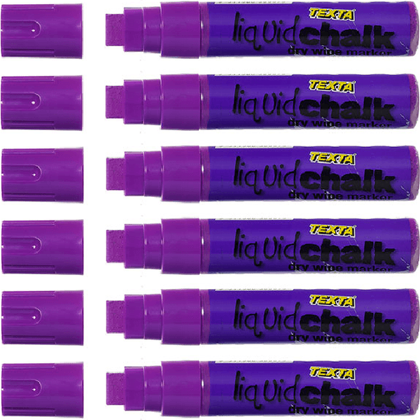 Texta Liquid Chalk Marker Jumbo Dry Wipe 15mm Purple Pack 6 0388070 (6 Pack) - SuperOffice
