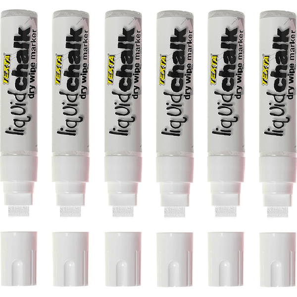 Texta Liquid Chalk Marker Jumbo Dry Wipe Thick 15mm Tip White Pack 6 0388060 (6 Pack) - SuperOffice