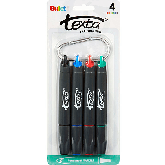 Texta Permanent Marker Bullet Tip Assorted Colours Pack 4 48903 - SuperOffice