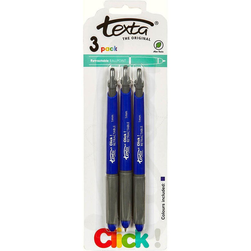 Texta Retractable Ballpoint Pen Blue Pack 3 49449 - SuperOffice