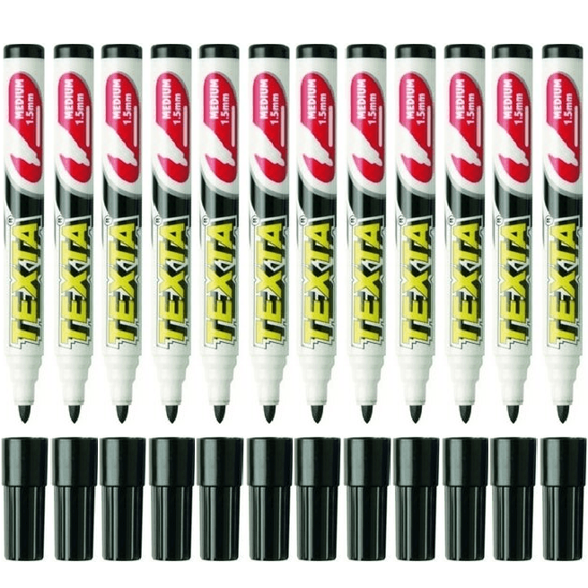 Texta Whiteboard Marker Black Bullet Tip 1.5mm Medium Box 12 0202600 (Box 12) - SuperOffice