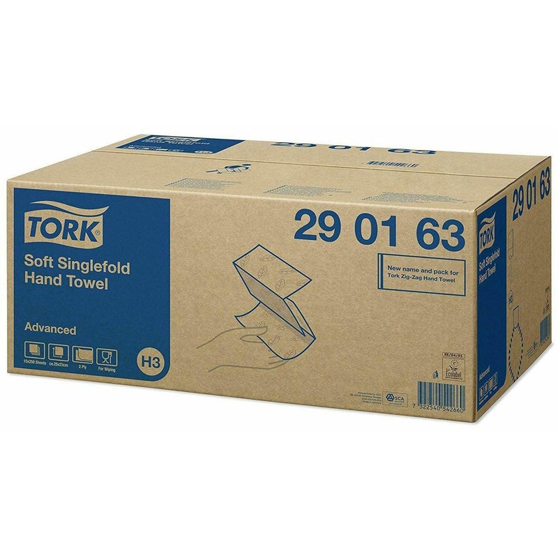 Tork Soft Singlefold H3 Hand Towels 2ply Advanced 250 Sheets x 15 Packs/Carton 290163 - SuperOffice
