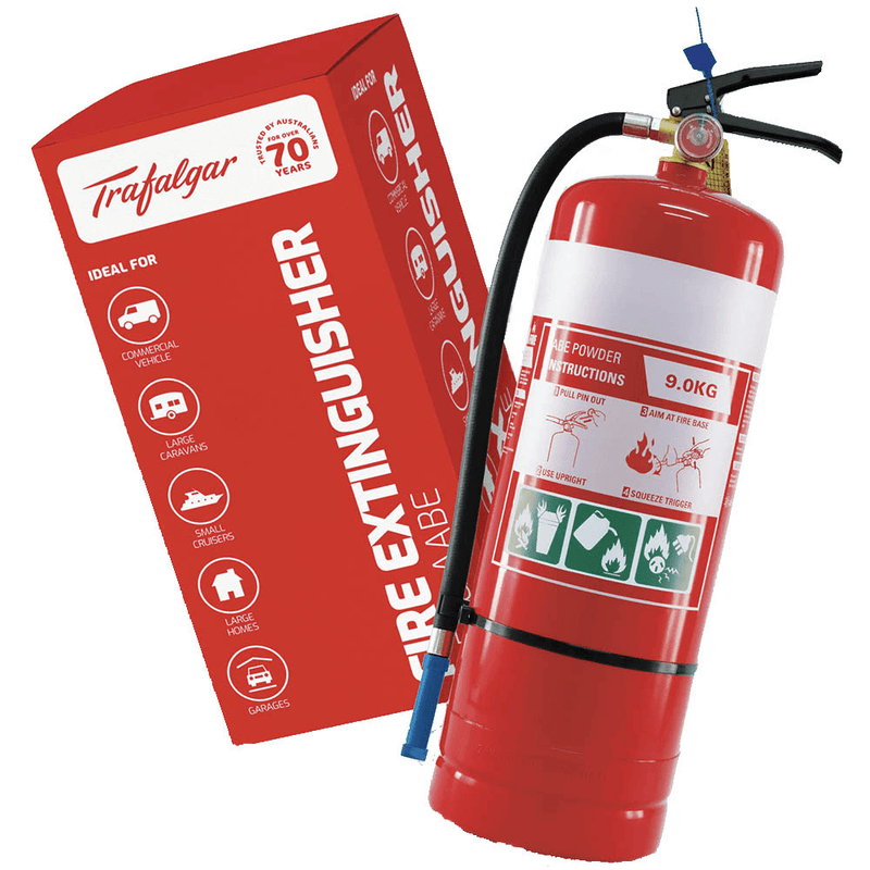 Trafalgar Fire Extinguisher ABE 9kg Dry Chemical Wall Bracket Mount AS/NZS 1841:1:2007 Compliant 102575 - SuperOffice