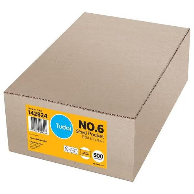 Tudor 140149 No.6 Plainface Seed Pocket Presseal Gold Envelopes 135x80mm Box 500 Coins Stamps Seeds 142823 (Box 500) - SuperOffice