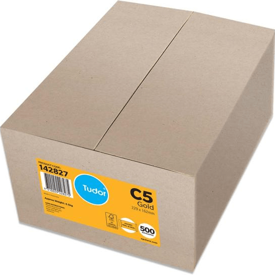 Tudor Envelopes C5 Plainface Peel-N-Seal 229x162mm Gold Pk of 500 140170/142827 142827 - SuperOffice