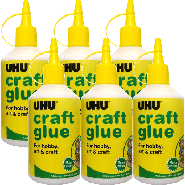 UHU Craft Glue Art School Kids Quick Setting 250mL Bottle 6 Pack 3349203 (6 Pack) - SuperOffice