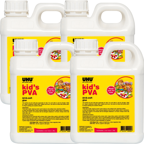 UHU Glue PVA Kids 1L Litre Pack 4 BULK 33-49405 (4 Pack) - SuperOffice