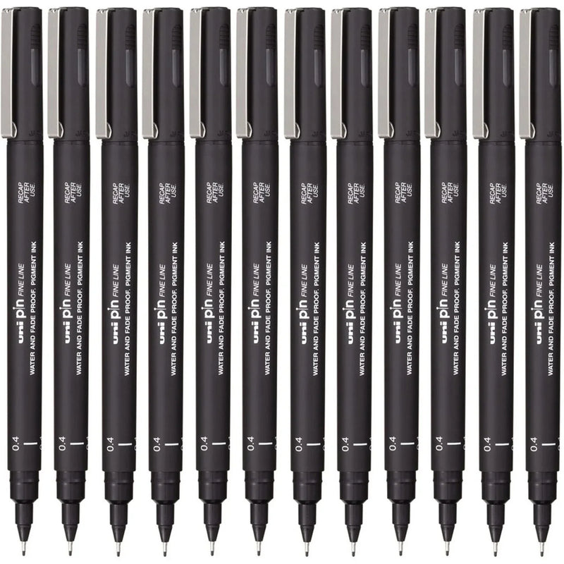 Uni-Ball 200 Pin Fineliner Fine Line Pen 0.4mm Black Box 12 PIN04200BK (Box 12) - SuperOffice