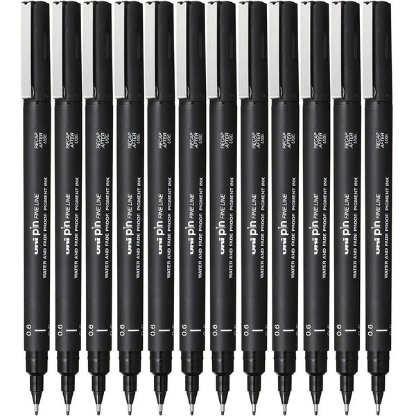 Uni-Ball 200 Pin Fineliner Fine Line Pen 0.6mm Black Box 12 PIN06200BK (Box 12) - SuperOffice