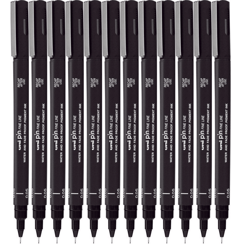 Uni-Ball 200 Pin Fineliner Pen 0.05mm Box 12 PIN005200BK (Box 12) - SuperOffice