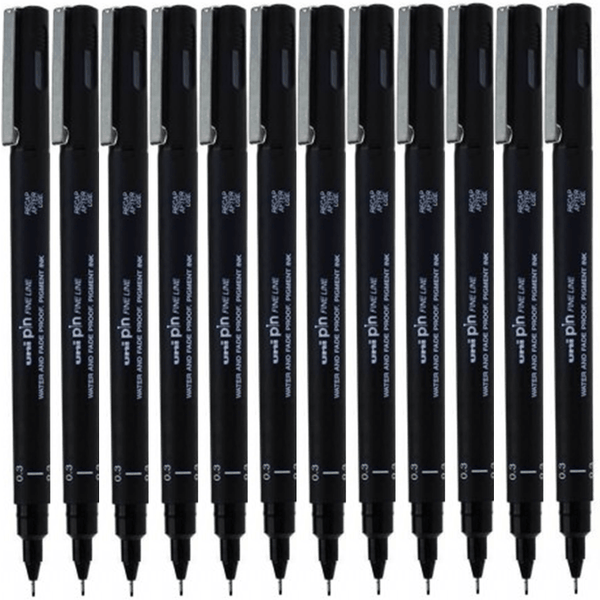 Uni-Ball 200 Pin Fineliner Pen 0.3mm Thin Black Box 12 PIN03200BK (Box 12) - SuperOffice