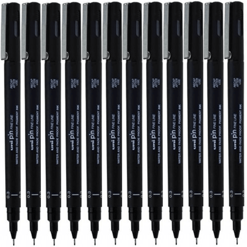 Uni-Ball 200 Pin Fineliner Pen 0.3mm Thin Black Box 12 PIN03200BK (Box 12) - SuperOffice