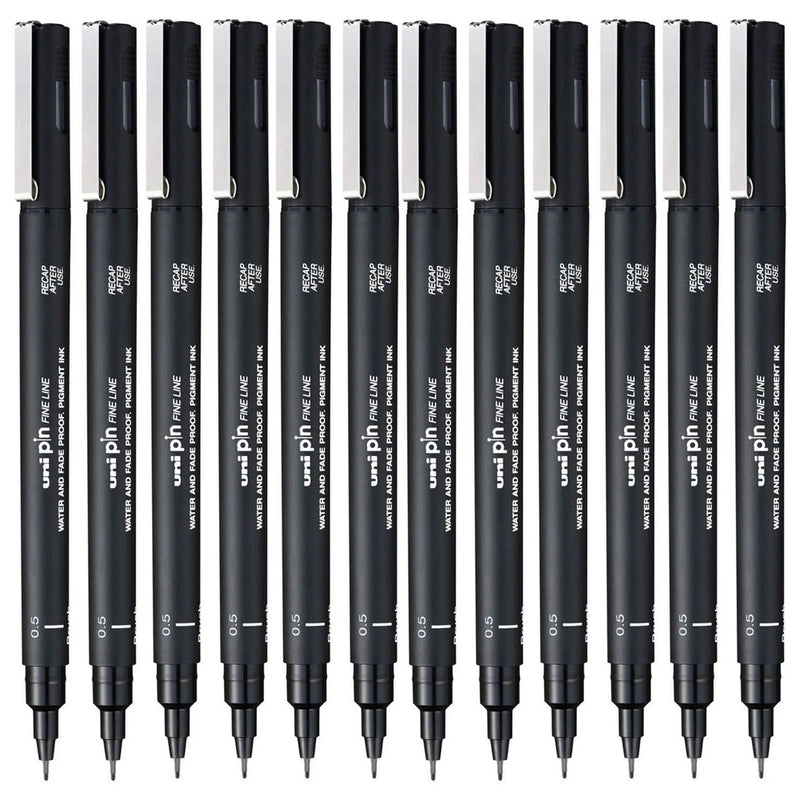 Uni-Ball 200 Pin Fineliner Pen 0.5mm Thin Black Box 12 PIN05200BK (Box 12) - SuperOffice