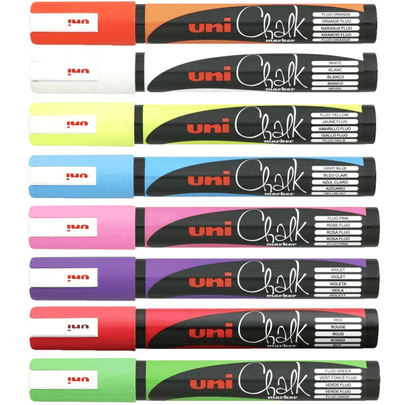 Uni-Ball Chalk Marker Bullet Tip 2.5mm Assorted Pack 8 PWE5M8PASS - SuperOffice