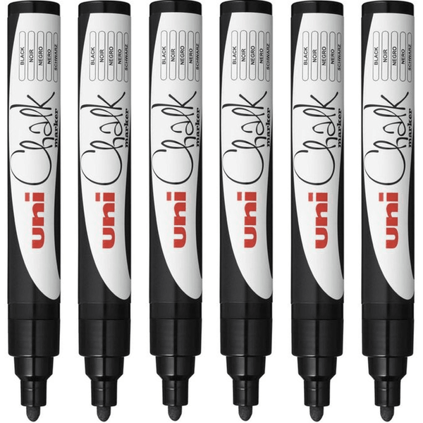 Uni-Ball Chalk Marker Bullet Tip 2.5mm Black 6 Pack PWE5MBK (6 Pack) - SuperOffice