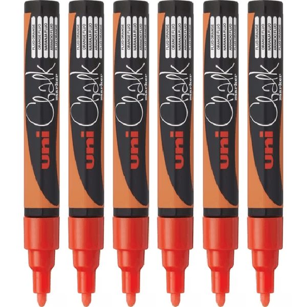 Uni-Ball Chalk Marker Bullet Tip 2.5mm Fluoro Orange 6 Pack PWE5MFLOR (6 Pack) - SuperOffice