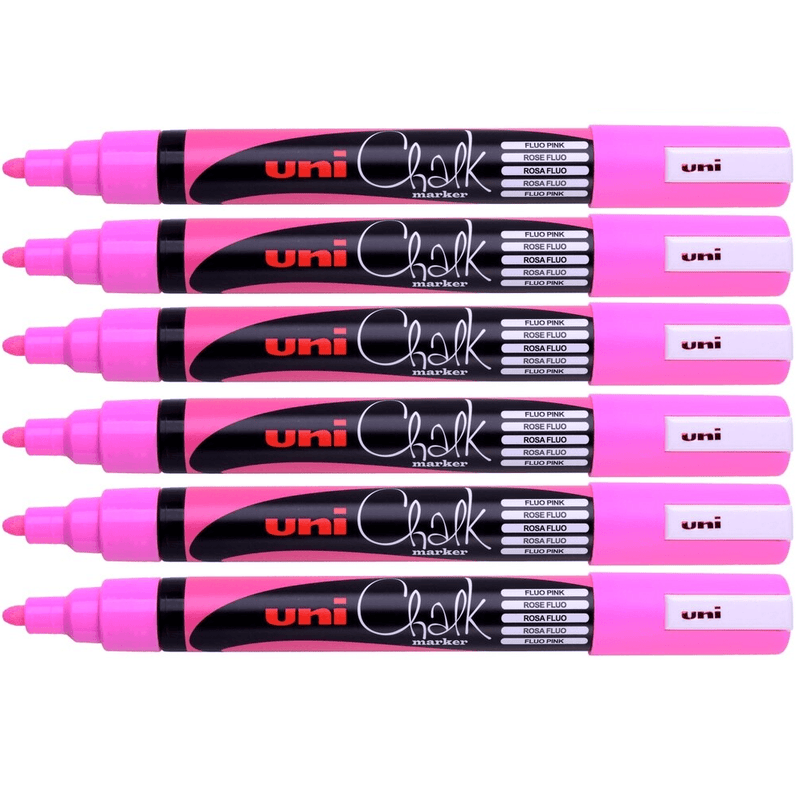 Uni-Ball Chalk Marker Bullet Tip 2.5Mm Fluoro Pink 6 Pack PWE5MFLP (6 Pack) - SuperOffice