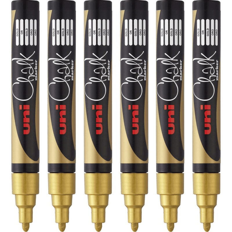 Uni-Ball Chalk Marker Bullet Tip 2.5mm Gold 6 Pack PWE5MGD (6 Pack) - SuperOffice