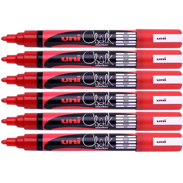 Uni-Ball Chalk Marker Bullet Tip 2.5Mm Red 6 Pack PWE5MR - SuperOffice