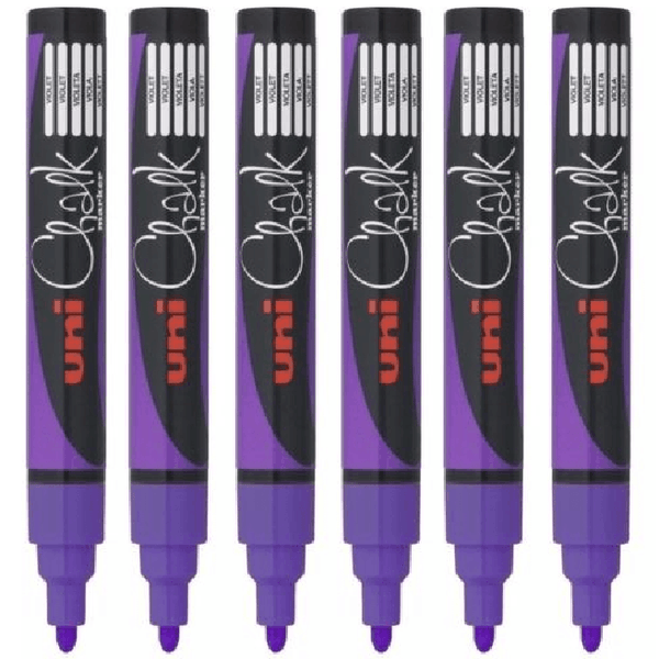 Uni-Ball Chalk Marker Bullet Tip 2.5mm Violet Purple 6 Pack PWE5MV (6 Pack) - SuperOffice