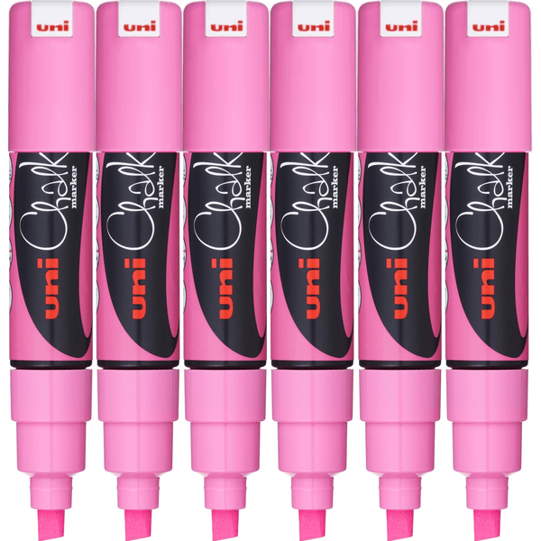 Uni-Ball Chalk Marker Chisel Tip 8mm Thick Fluoro Pink 6 Pack PWE8K PWE8KFLP (6 Pack) - SuperOffice