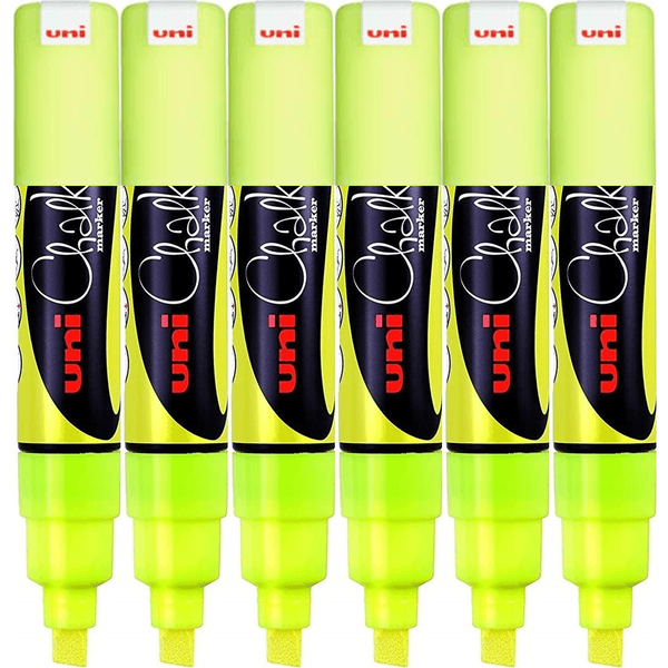 Uni-Ball Chalk Marker Chisel Tip 8mm Thick Fluro Yellow 6 Pack PWE8K PWE8KFLY (6 Pack) - SuperOffice