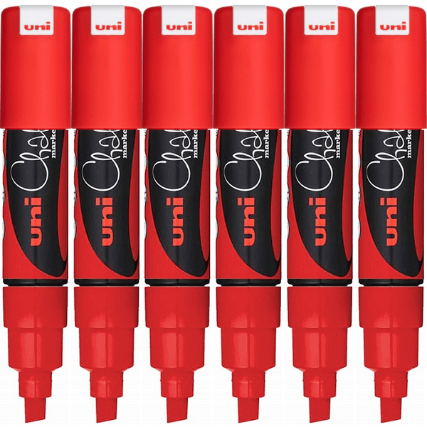 Uni-Ball Chalk Marker Chisel Tip 8mm Thick Red 6 Pack PWE8K PWE8KR (6 Pack) - SuperOffice