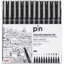 Uni-Ball Pin 200 Fineliner Drawing Felt Pens Assorted Nibs Sizes Wallet 12 PIN20012P - SuperOffice