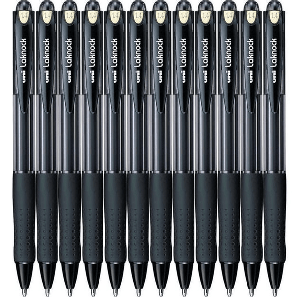 Uni-Ball SN-100 Laknock Retractable Ballpoint Pen Broad 1.4mm Black Box 12 SN100BBK (1.4mm Black Box 12) - SuperOffice