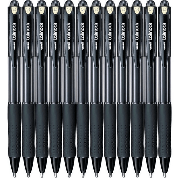 Uni-Ball SN-100 Laknock Retractable Ballpoint Pen Broad 1.4mm Black Box 12 SN100BBK (1.4mm Black Box 12) - SuperOffice
